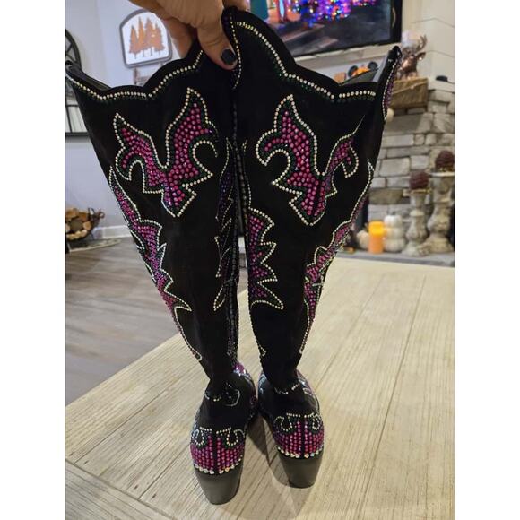 Azalea Wang Women's Western Boots Black Size 10 Rhinestone Embellished - Picture 6 of 10